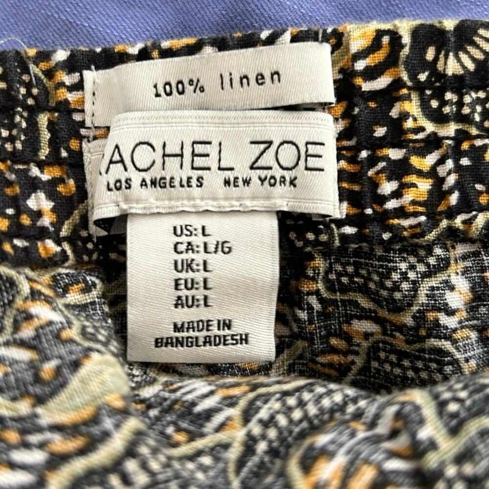 Rachel Zoe 100% Linen Floral Print Ruffle Hem Mini Skirt Black Green Womens L - Picture 4 of 6